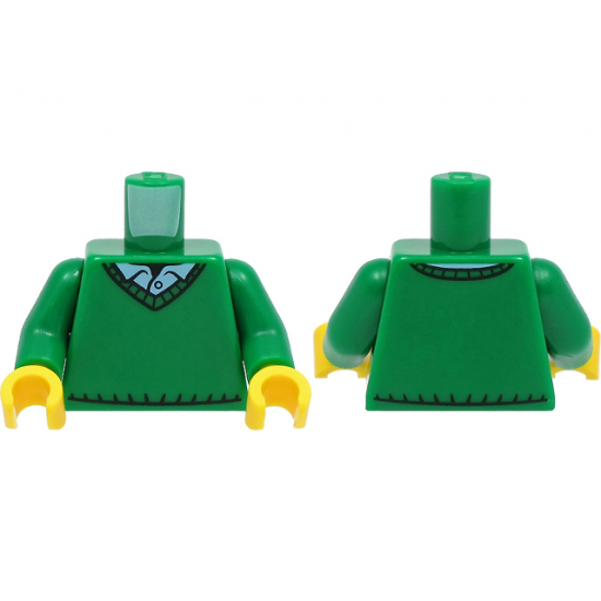 Torso Sweater V-Neck over Button Down Blue Shirt Collar with 1 Button Pattern / Green Arms / Yellow Hands