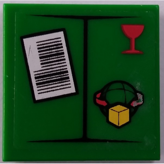 Tile 2 x 2 with White Shipping Label, Red Cup, Globe with Arrows and Parcel Pattern (Sticker) - Set 60022