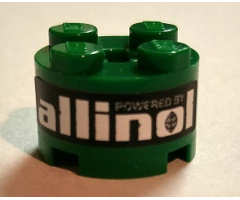 Brick, Round 2 x 2 with Axle Hole with 'POWERED BY allinol' Pattern (Sticker) - Set 8206