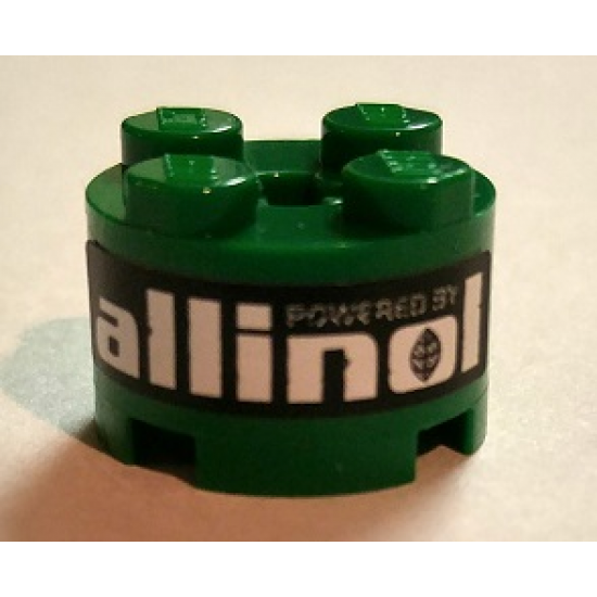 Brick, Round 2 x 2 with Axle Hole with 'POWERED BY allinol' Pattern (Sticker) - Set 8206