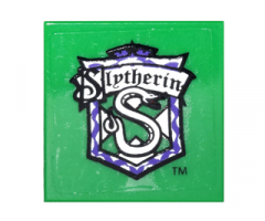 Tile 2 x 2 with 'Slytherin' and Snake in Shield Pattern (Sticker) - Set 4842