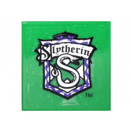 Tile 2 x 2 with 'Slytherin' and Snake in Shield Pattern (Sticker) - Set 4842