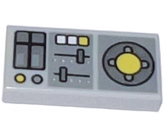 Tile 1 x 2 with Vehicle Control Panel, Silver Sliders, Yellow Buttons, Dark Bluish Gray Panels Pattern