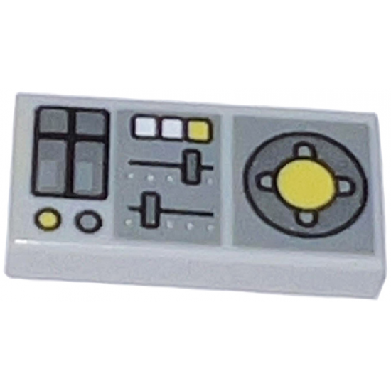 Tile 1 x 2 with Vehicle Control Panel, Silver Sliders, Yellow Buttons, Dark Bluish Gray Panels Pattern