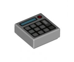 Tile 1 x 1 with Keypad Buttons, Medium Azure Screen and Red Light (Calculator) Pattern