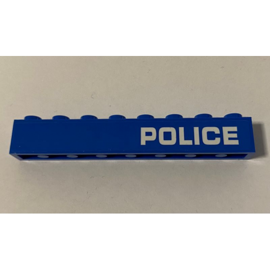 Brick 1 x 8 with White 'POLICE' Pattern Model Left Side (Sticker) - Set 60172