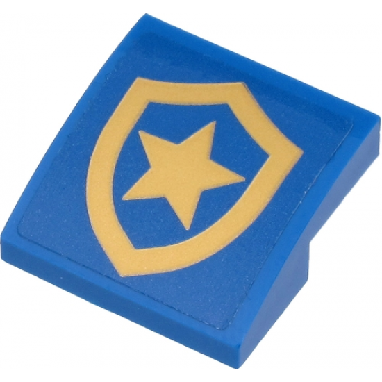 Slope, Curved 2 x 2 with Police Gold Star Badge on Blue Background Pattern (Sticker) - Set 60271