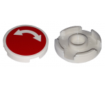Tile, Round 2 x 2 with Bottom Stud Holder with White Curved Arrow Double on Red Background Pattern (Sticker) - Sets 60052 / 60198 / 60233