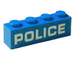 Brick 1 x 4 with White 'POLICE' Bold and Wide Font on Blue Background Pattern (Sticker) - Set 60239