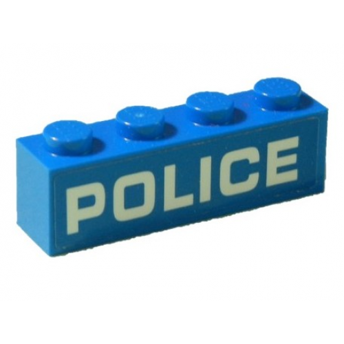Brick 1 x 4 with White 'POLICE' Bold and Wide Font on Blue Background Pattern (Sticker) - Set 60239
