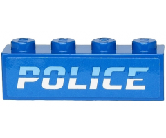 Brick 1 x 4 with Medium Blue and White 'POLICE' on Blue Background Pattern (Sticker) - Sets 60242 / 60244 / 60276