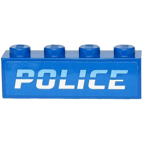 Brick 1 x 4 with Medium Blue and White 'POLICE' on Blue Background Pattern (Sticker) - Sets 60242 / 60244 / 60276