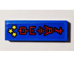 Tile 1 x 3 with Red Ninjago Logogram 'HOTEL' and 3 Yellow Stars on Blue Background Pattern (Sticker) - Set 70607