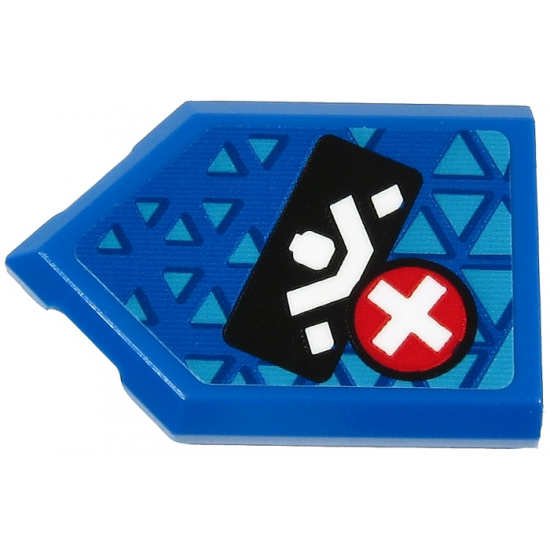 Tile, Modified 2 x 3 Pentagonal with White Ninja Silhouette on Black Rectangle and White Plus Sign on Red Circle Pattern (Sticker) - Set 71711