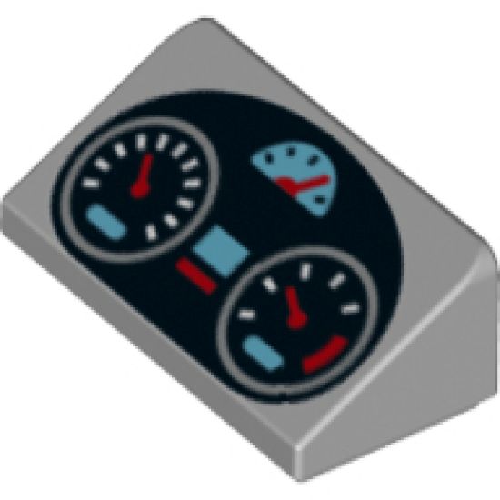 Slope 30 1 x 2 x 2/3 with Black Oval Dashboard with Silver, Medium Azure and Red Gauges Pattern