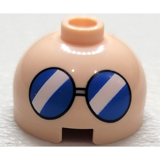 Brick, Round 2 x 2 Dome Top with Blue Glasses with White Diagonal Stripes Pattern