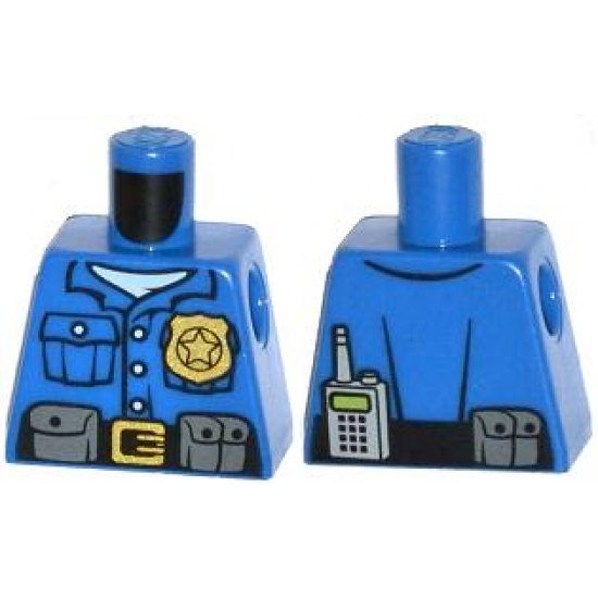 Torso Police Shirt with White Undershirt, Gold Badge and Buckle, Black Belt with Pouches on Front, Radio on Back Pattern
