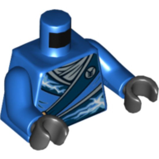 Torso Ninjago Robe with Silver Buckles and Lightning Power Emblem Pattern / Blue Arms / Black Hands