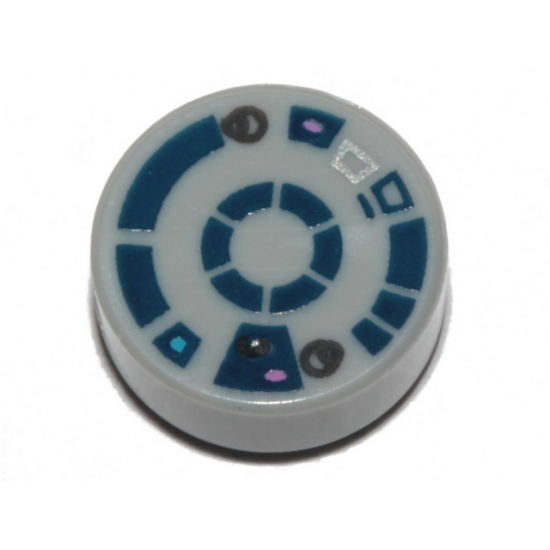 Tile, Round 1 x 1 with Dark Blue R2-D2 Astromech Droid Pattern