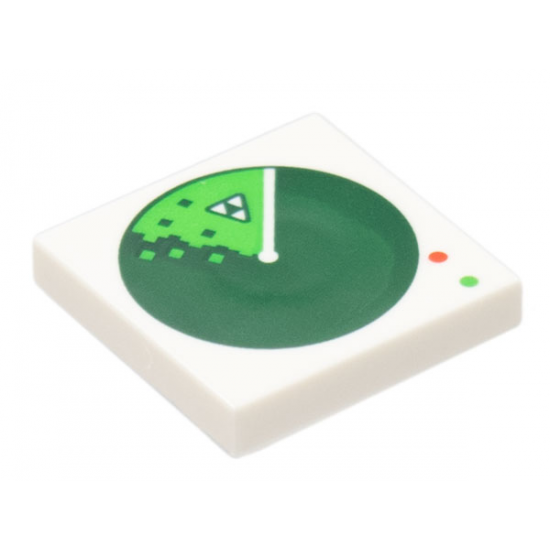Tile 2 x 2 with Dark Green Radar Screen with Blacktron Logo Blip and Red and Bright Green Lights Pattern