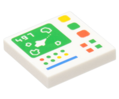 Tile 2 x 2 with '497' and Galaxy Explorer on Control Screen and Red, Bright Green, Yellow and Blue Buttons, Lights, and Line Pattern