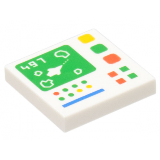 Tile 2 x 2 with '497' and Galaxy Explorer on Control Screen and Red, Bright Green, Yellow and Blue Buttons, Lights, and Line Pattern