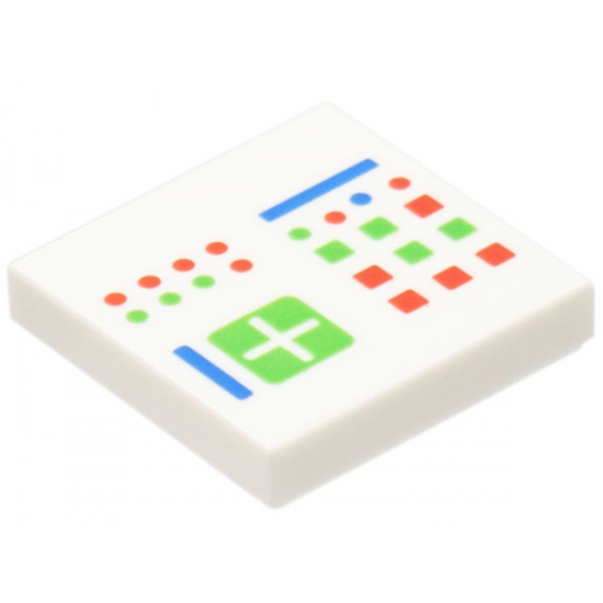 Tile 2 x 2 with Computer Console with Crosspatch and Bright Green, Red and Blue Lights, Buttons, and Lines Pattern