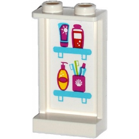 Panel 1 x 2 x 3 with Side Supports - Hollow Studs with Toiletries on Shelves Pattern on Inside (Sticker) - Set 41034