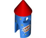 Minifigure, Headgear Head Cover, Costume Firework Rocket with Red Top, 'BANG' and Yellow Stars Pattern