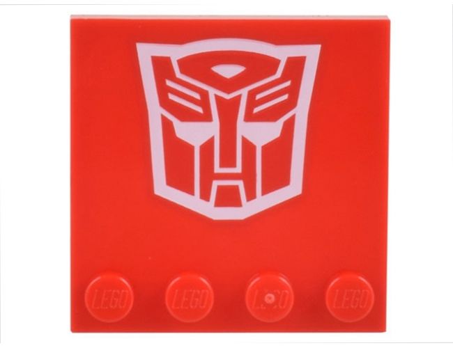 Tile, Modified 4 x 4 with Studs on Edge with White Transformers Autobot Symbol Pattern