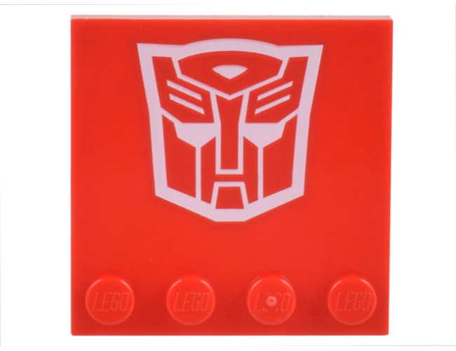 Tile, Modified 4 x 4 with Studs on Edge with White Transformers Autobot Symbol Pattern