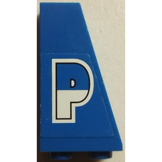 Slope, Inverted 75 2 x 1 x 3 with Blue and White 'P' on Blue Background Pattern Model Right Side (Sticker) - Set 8214