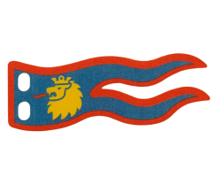 Cloth Flag 8 x 3 Wave with Lion Head on Blue Background with Red Border Pattern