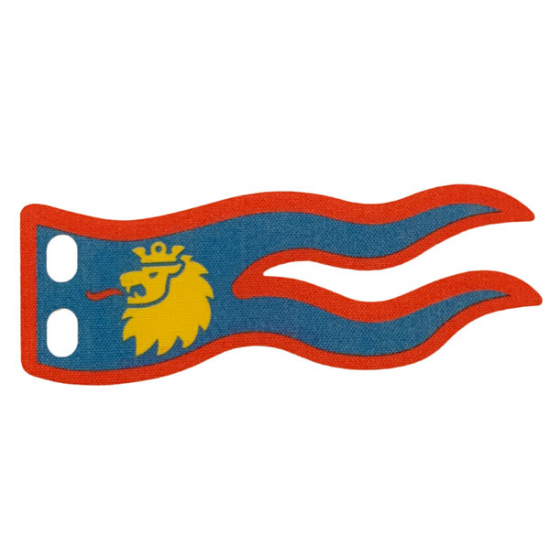 Cloth Flag 8 x 3 Wave with Lion Head on Blue Background with Red Border Pattern