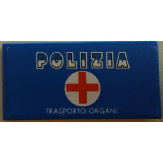 Tile 2 x 4 with 'POLIZIA,' Red Cross and 'TRASPORTO ORGANI' Pattern (Sticker) - Set 8214