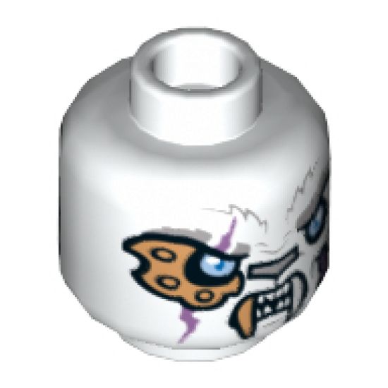 Minifigure, Head Dual Sided Alien Chima Tiger with Copper Fang and Eyepatch, Bright Light Blue Eyes, Neutral / Angry Pattern (Sir Fangar) - Hollow Stud