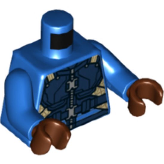 Torso with Dark Blue Armor, Tan Straps, Silver Zipper and Clasps Pattern / Blue Arms / Reddish Brown Hands