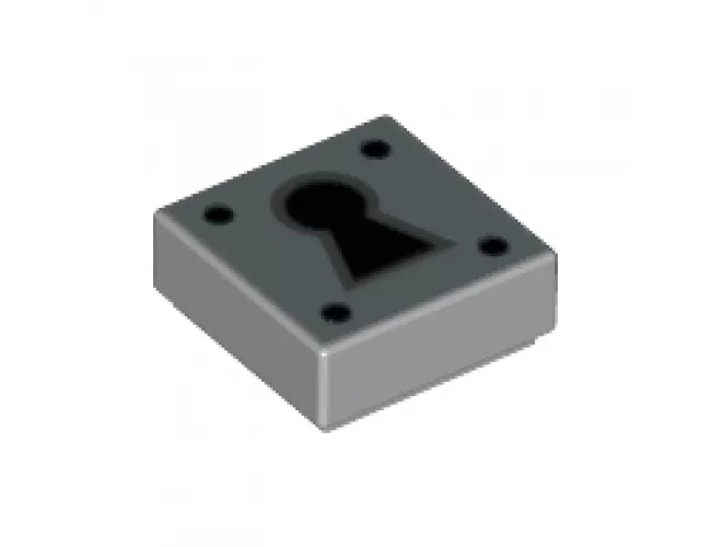 Tile 1 x 1 with Black Keyhole and 4 Dots on Silver Background Pattern