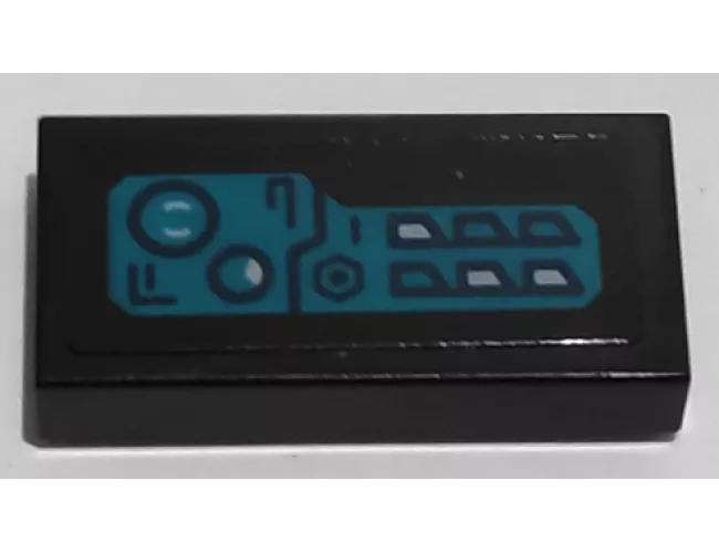 Tile 1 x 2 with Dark Turquoise Control Panel Pattern Model Left Side (Sticker) - Set 76153