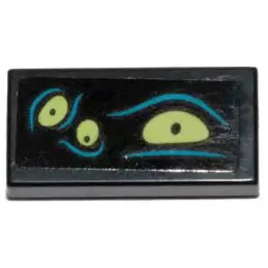 Tile 1 x 2 with Yellowish Green Eyes and Dark Azure Lines Pattern 1 (Sticker) - Set 70433
