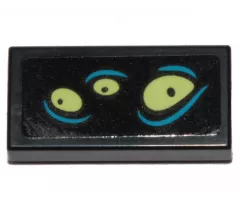 Tile 1 x 2 with Yellowish Green Eyes and Dark Azure Lines Pattern 1 (Sticker) - Set 70433