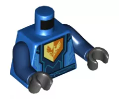 Torso Nexo Knights Armor with Blue Circuitry, Dark Blue Center Panel, Falcon Symbol on Pentagonal Shield Pattern / Dark Blue Arms / Black Hands