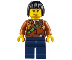 City Jungle Explorer Female - Dark Orange Shirt with Green Strap, Dark Blue Legs, Black Bob Cut Hair, Peach Lips Lopsided Smile