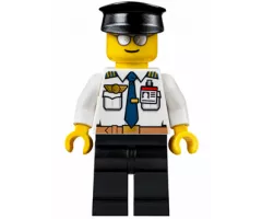 Airport - Pilot, White Shirt with Dark Blue Tie, Belt and ID Badge, Black Legs, Black Hat