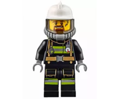 Fire - Reflective Stripes with Utility Belt, White Fire Helmet, Breathing Neck Gear with Air Tanks, Trans Black Visor, Goatee