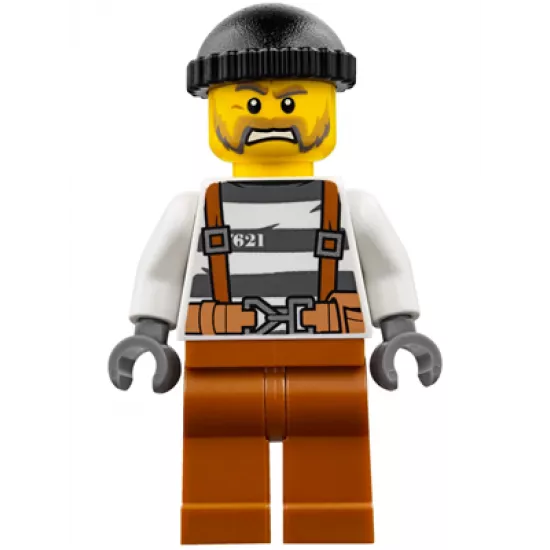 Police - Jail Prisoner Overalls 621 Prison Stripes, Dark Orange Legs, Black Knit Cap, Beard
