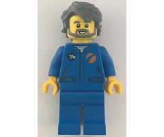 Astronaut - Male, Blue Jumpsuit, Dark Bluish Gray Hair and Full Angular Beard, Open Mouth Smile