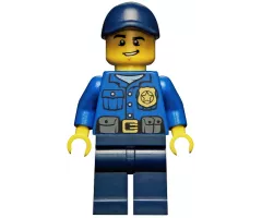 Police - City Officer, Gold Badge, Dark Blue Cap with Hole, Lopsided Grin
