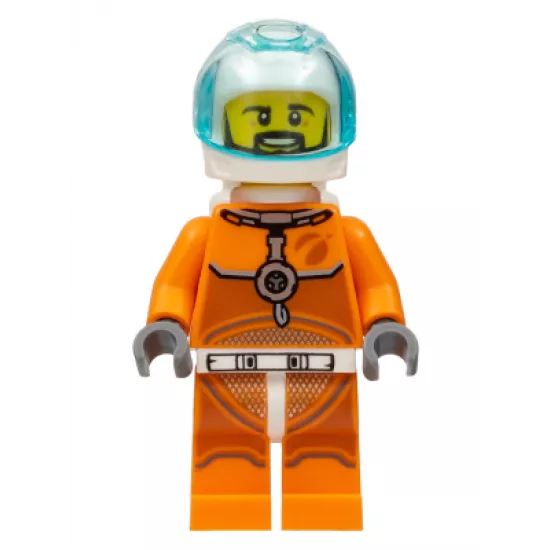 Astronaut - Male, Orange Spacesuit with Dark Bluish Gray Lines, Trans Light Blue Large Visor, Black Angular Beard