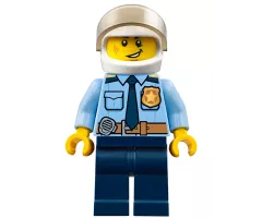 Police - City Officer Shirt with Dark Blue Tie and Gold Badge, Dark Tan Belt with Radio, Dark Blue Legs, White Helmet